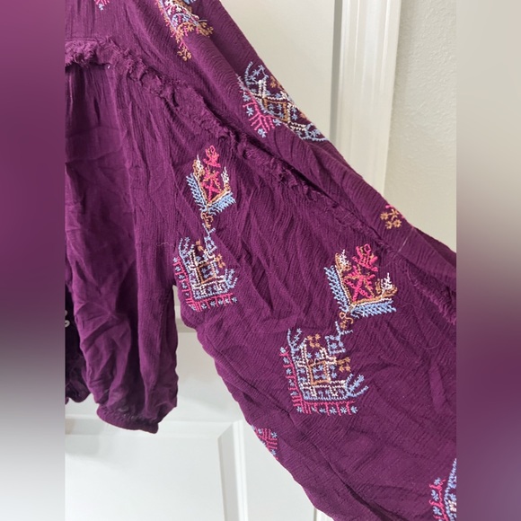 Like New Free People Retired Limited Release Burgundy/Purple Embroidered Top! - Picture 5 of 9